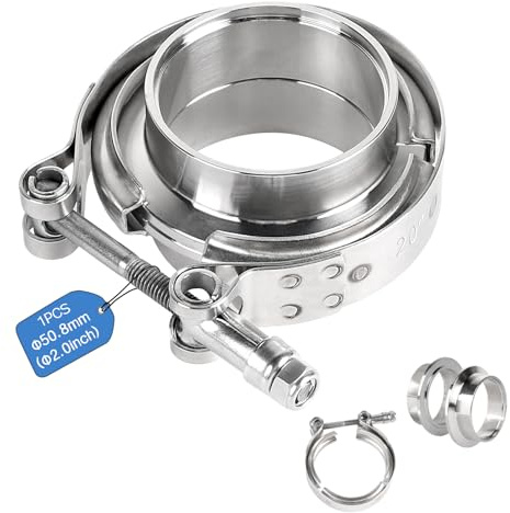 SUPAWAY V-Band Klemme + Flansche Ø 50,8mm (2,0 Zoll) Auspuff V Band Schelle | Edelstahl 304 V-Band Klemme Flansche Auspuff Band Schelle Kit Clamps Anschweissringe für Turbo, Auspuff, Downpipe,1Stk-Silber