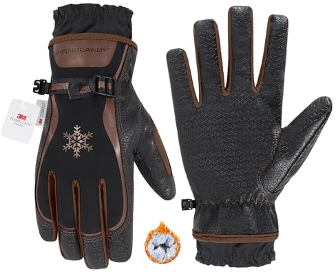 HANDLANDY Winter-Arbeitshandschuhe für Männer und Frauen, 3M Thinsulate isoliert, wasserdichte, thermische Touchscreen-Handschuhe für kaltes Wetter, Skifahren, Wandern, Arbeiten (Braun, S)