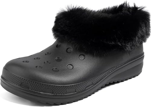 Mufanton Femme Sabots de Jardinage Hiver Sabots Pantoufles Chaud Peluche Chaussons Maison Chaussures de Jardin Intérieur et Extérieur,Noir,EU38