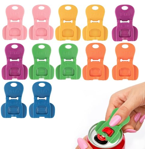12pcs Manual Tab Opener - Colorful Drinks Can Opener Manual Aid, Tab Opener and Drink Protector, Easy Ring Pull Tin Can Lids Opener, Covers for Beer, Drinks, Soda