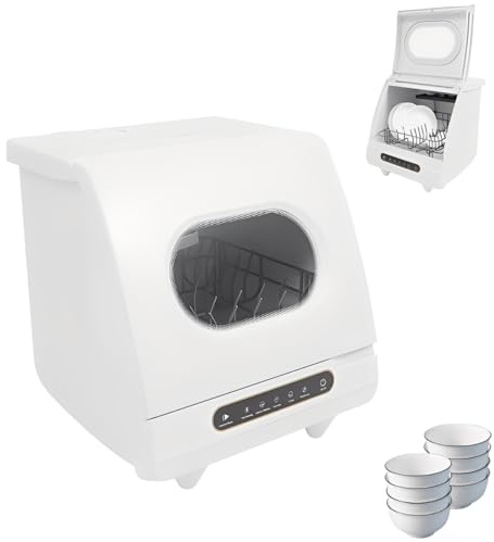 Mini geschirrspüler 5L, Tischgeschirrspüler, 5 Programme, 800W, 360° Sprüharme, Durchsichtiges Fenster, 45 cm breit, Ohne Installation für Büro,Camping,Wohnmobil und Küchen
