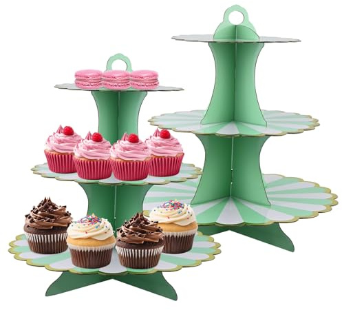 mobumeia - 3 Niveles Soporte Cartón Pasteles, 2 Soporte para Cupcakes Redondo Cartón Cupcake Stand para Navidad, cumpleaños,Fiesta en Casa