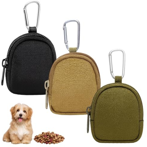 PjuQow 3 Stücke Leckerlitasche für Hunde, Futterbeutel für Hundetraining, Praktische Leckerlibeutel für unterwegs,Tragbare Mini Tasche für Hundetraining（Schwarz+Erdfarben+Olivgrün）