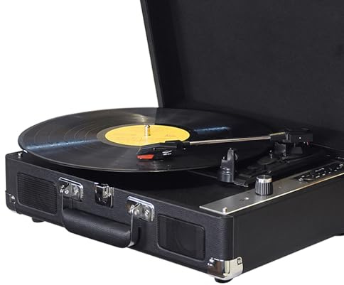 CHICIRIS Tourne-Disque Portable avec Système HiFi 5.0, Platine Vinyle à 3 Vitesses pour Enregistrements 7/10/12 Pouces, Lecture USB/SD/TF, Idéal pour la Maison et Les Fêtes (Black)