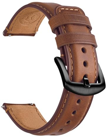 Fullmosa klockarmband 20 mm med snabbkoppling för Watch 7/6/5/4 40 mm 44 mm/Watch 5 Pro 45 mm, vivoactive 6/5/3, läderarmband, kaffe svart hårdvara