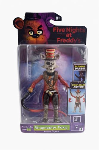 Jazwares Five Nights at Freddy'S Ringmaster Foxy Collectibles 5 Pulgadas Figura de acción articulada con función de Cuidado de Salto y Ojos Brillantes en la Oscuridad