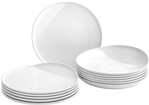 KAHLA 02F251A90002C O - The better place Tafelset 12tlg. weiß Tafelservice für 6 Personen aus Porzellan, hochwertiges Geschirrset, Fine Dining Teller mit Relief, Speiseteller Suppenteller, rund