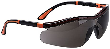 Portwest PS34 Neon Safety Glasses Flexible Arms | Smoke, One Size, CE Certified, EN 166, EN 170, EN 172, UKCA, Anti-Scratch Coating, UV Protection, Lightweight, Durable