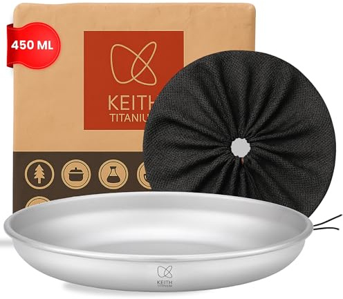 Keith Assiette de Camping en Titane Ti5368,450 ml–Assiette compacte et durable en titane pur pour randonnée,camping,voyage ou usage domestique,assiette empilable et légère pour salade,viande ou fruits