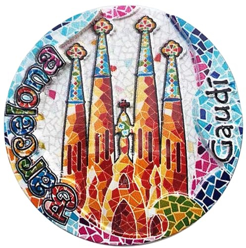 3D-Kühlschrankmagnet, Mosaik-Stil, Barcelona, Spanien, Reisesouvenir, Geschenk, Heim- und Küchendekoration, Magnetaufkleber, Barcelona-Kühlschrank-Magnet, Kollektion rund