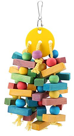 Juguete para Masticar de Madera para Loros - Bloques de Colores con Campanas y Columpio, Juguete Colgante para Jaulas de Agapornis, Periquitos y Aves Medianas Pequeñas
