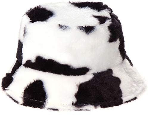 XYIYI Kuh Druck Pelzig Fischerhut Winter Wärmer Bucket Hat Flauschige Eimer Hut Fischermütze für Damen Mädchen