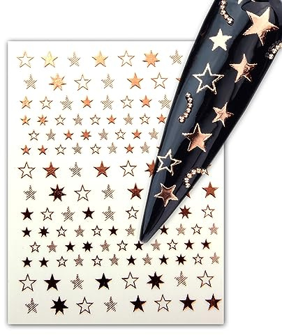 3 Blatt Nagelsticker - hauchdünne Stick On Nail Slides - Selbstklebende Nail Sticker, Nail Art, roségold Sterne