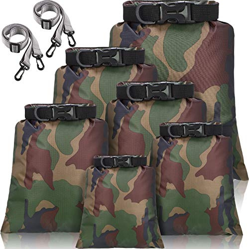 Shappy 6 Pcs 6/12 Pcs Waterproof Dry Bags, Lightweight Outdoor Waterproof Dry Stuff Sacks 15/8/5/4/3/2 L and Long Adjustable Shoulder Strap for Kayaking Rafting Boating Hiking Camping (Camo)