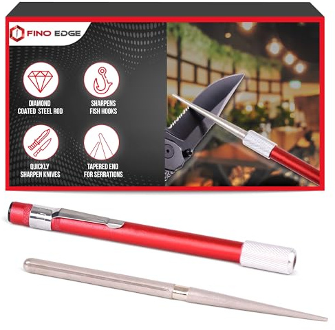 Fino Edge Retractable Diamond Sharpening Rod - Serrated Knife Sharpener - Ultra Portable, Mini Pocket Knife Sharpener - Multifunctional Knife Sharpening Rod for Outdoor Hunting Fishing (FE-RDSR)