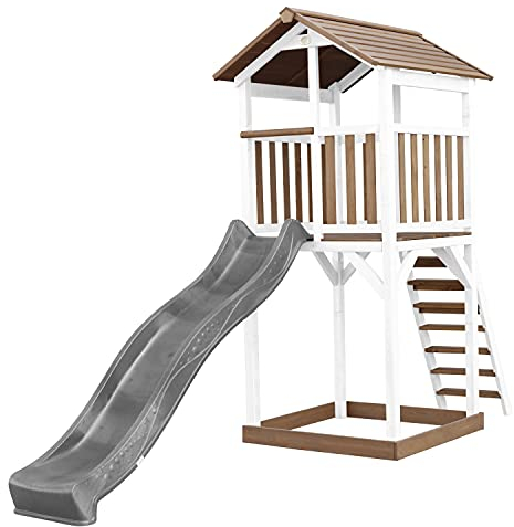 AXI Beach Tower Aire de Jeux avec Toboggan en Gris & Bac à Sable | Grande Maison Enfant extérieur en Marron & Blanc | Cabane de Jeu en Bois FSC