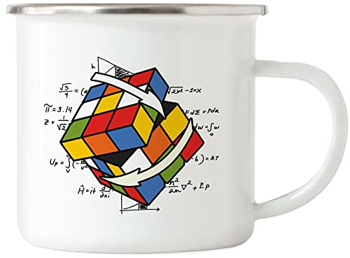 Hey!Print Zauberwürfel Emaille Tasse Rubik Cube Magic Würfel Retro Rubi Vintage Nerd