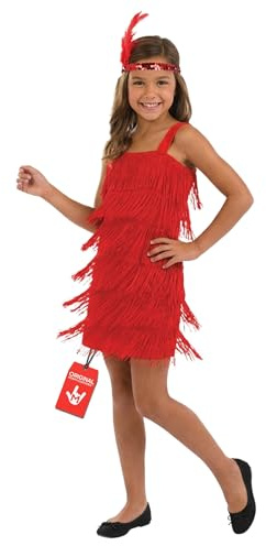Fun Shack Robe Charleston Rouge Fille, Déguisement Années 20 Enfant, Tenue Cabaret Franges, Habit Carnaval Charleston Soirée - S
