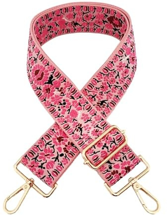 PTNKUIIY Taschengurt Schulterriemen mit Blumen Muster Verstellbarer 5CM Schultergurt 75-130cm Umhängegurt Karabiner Farbe Gold Leinwand Schultergurt für Schultertasche Tragetaschen für Damen,Rosa