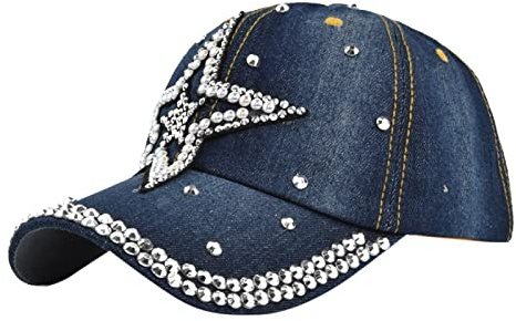 MILAX Baseballmütze Damen Mädchen Denim Blumen Diamant Baseball Cap Damen Mütze Jeans Kappe Basecap mit Glitzer