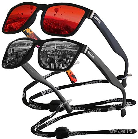 yoofun Polariserade solglasögon, solglasögon för män kvinnor/fiske golf cykel körning fiske klättring utomhussport, Svart och röd, M