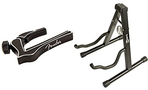 Fender HN157775 Kapodaster & Rockjam Universal Tragbarer A-Frame-Gitarrenständer für Akustikgitarre, E-Gitarre & Bassgitarre