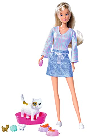Simba Steffi Love Baby Cats, Spielpuppe im modischen Kleid mit schwangerer Katze und Zwei süßen Katzenbabys, Zubehör, 29cm, ab 3 Jahre