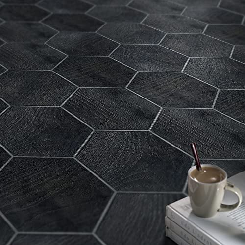 Funlife Stickers Carrelage Hexagonales - Décoration murale carrelage salle de bain cuisine, bois noir 30 Pièces