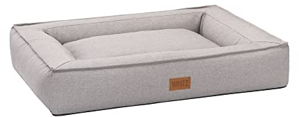 MSS e.K. Hundebett BOXBED 105 x 80 cm XL in Beige Hundekorb mit abnehmbaren Velours-Bezug und weicher Polsterung waschbares Hundekissen 105 x 80 x 19 cm Hundematte Hundesofa Welpenbett