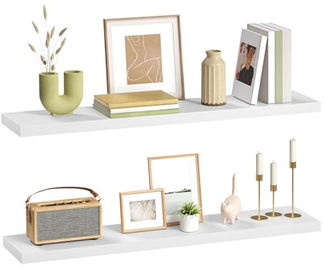 eSituro Wandregal, schwebendes weißes Regale für Wandmontage, 2er-Set Schweberegal Hängeregal Wandbrett im Wohnzimmer Schlafzimmer Küche Badezimmer, 90x3,8x22,9 cm | für Wohnzimmer Schlafzimmer Küche Badezimmer, Schweberegal hängend, mit unsichtbarer Halterung