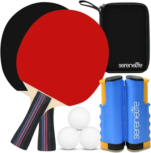 SereneLife Set di Racchette Ping Pong, Set Tavolo Ping Pong con Rete Ping Pong da Tavolo, 3 Palline Ping Pong