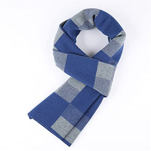 Karierter Herrenschal, Neuer Wollschal mittleren Alters, lässig, Warmer Hals (Farbe: Blau, Größe: Einheitsgröße)