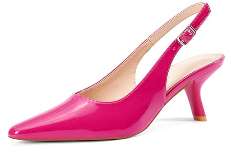 GENSHUO Slingback Kitten Heel for Women Pointed Toe Comfortable Formal Party Wedding Dress Pumps Shoes, Fuchsia Patent, 6 UK