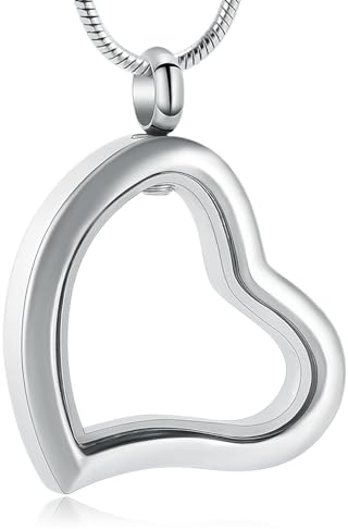 Collier en verre VCCWYQK avec médaillon en forme de cœur urne pour cendres, médaillon clair, collier en acier inoxydable, urne souvenir commémorative pour cendres, pendentif pour femmes et hommes
