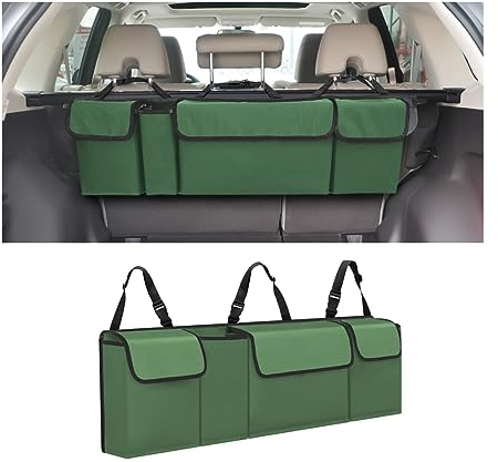 CGEAMDY Car Trunk Organizer, Backseat Hanging Organizer for SUV, Truck, MPV, Waterproof, Collapsible Cargo Storage Bag with 4 Pockets, Car Interior Accessories for Men and Women (Green)