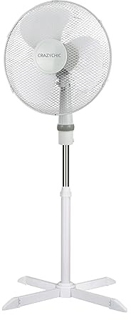CRAZYCHIC - Ventilateur de Table Pied Silencieux - Puissant 55W - Diamètre 40 CM - 3 Vitesses - Ventilateur Electrique Oscillation Automatique - Tête Inclinable (ventilateur sol blanc)