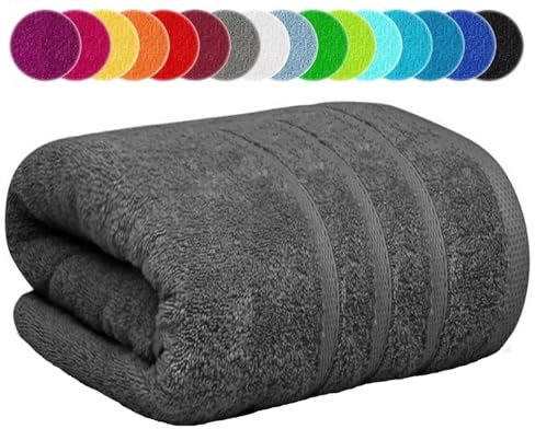 Sábanas de baño extra grandes y jumbo 100x200cm de gran tamaño XXL súper suaves, toallas de baño 100% de algodón egipcio para envolver el cuerpo, toalla de playa 600-GSM (gris carbón, 1)