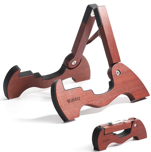 WINGO Wood Guitar Stand, Portable Folding A-frame Wooden Floor Stand for Acoustic Electric Classical Guitars with Non-slip Rubber, Fully Assembled.