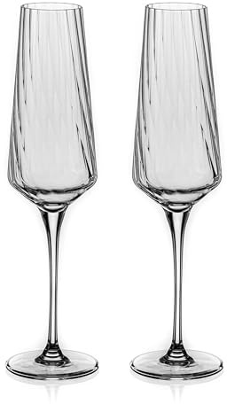 DIAMANTE Crystal Champagne Flutes 'Mirage' - Set of 2 Optic Champagne Flutes in Giftbox