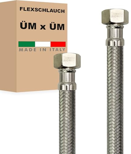 Flexschlauch DN19-3/4 Edelstahl Panzerschlauch Sanitär Hauswasserwerk - Made in Italy (3/4 ÜM x 3/4 ÜM, 120 cm)