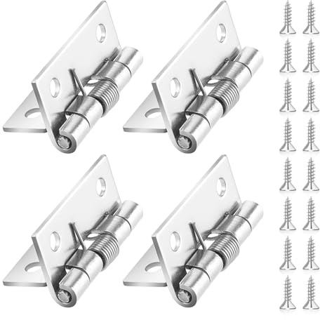 4 Pcs Spring Loaded Door Hinges 1.5 Inch Length Stainless Steel Spring Hinges Self Closing Gate Opening Small Continuous Door Hinges for Cabinet Screen Cafe Door