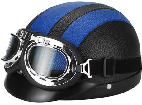 Mezzo Casco Jet Moto Retrò Casco Scodella Portatile con occhiali, ECE Omologato Mezzo Elmetto da Moto Retrò per Uomo Donna Biker Cruiser Scooter Touring H,54-62CM