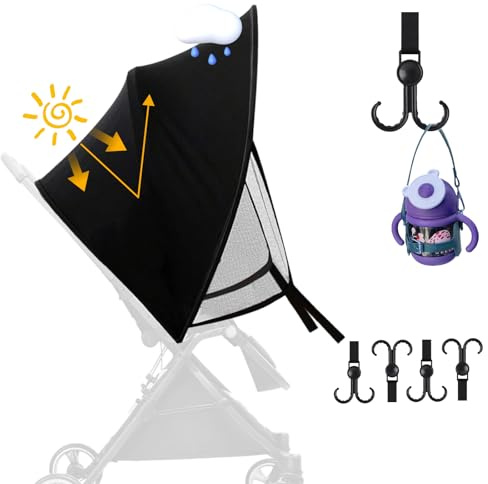 MirraSwit Parasole per Passeggino di Dimensioni Universali +4 Ganci, Parasole per Carrozzina, Blocca fino al 99% dei Raggi UV, UPF50+, Capottina Passeggino Universale, Ideale per il Passeggino (Nero)