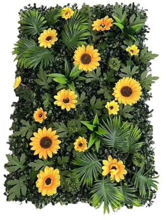 Nishiyuenyi Panel de Plantas Artificiales para Pared de 40x60cm,Decorativo de Plantas Artificiales Decoración de Flores con Hojas de Helecho y Girasol, Resistente al Agua para Fondo de Fotos y Bodas