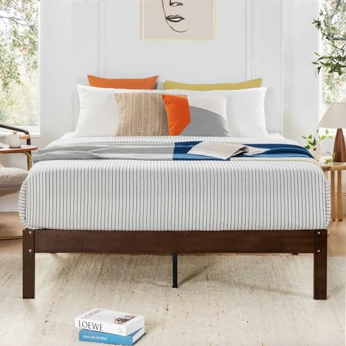 Mellow Asher 14 Inch Bamboo Wood Platform Bed with Wooden Slats, No Box Spring Needed, Easy Assembly, Full, Coffee