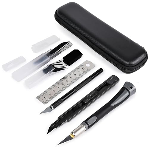 EHDIS Kit di Taglierino di Precisione, Contiene 2 Taglierino di Precisione, 1 Coltelli multiuso 9mm, 20 Lama e 1 Righello, per Modellismo, Arte, Hobby, Album, Lavoro Artistico Taglio e Sculture