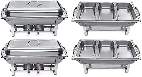 MXFKLJ 9L Chafing Dish Buffet Set, Stainless Steel Chafer Food Warmer Complete Set with Water Pan, Food Pan, Fuel Holder and Lid(Full Size with 1/3rd Inserts),4PCS (Color : 3pcs)
