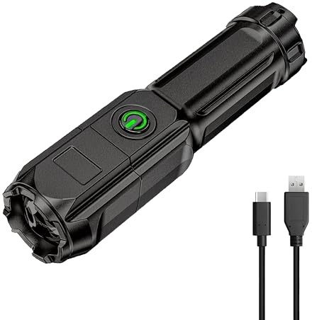 ORTLINE Lampe Torche LED Ultra Puissante - Lampe torche idéal camping, randonnée, outillage, airsoft, militaire - Lampe mecanicien - Lampe LED rechargeable - Lampe de poche - Lampe torche puissante