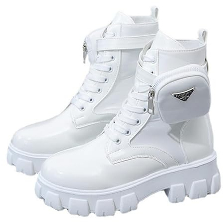 Sollee Stivali Stringati Suola Spessa, Stivali con Piattaforma da Combattimento - Stivaletto da Combattimento Stringato da Donna con Tasca,Stivali con Suola carrarmato, Scarpe causali, Stivali a metà