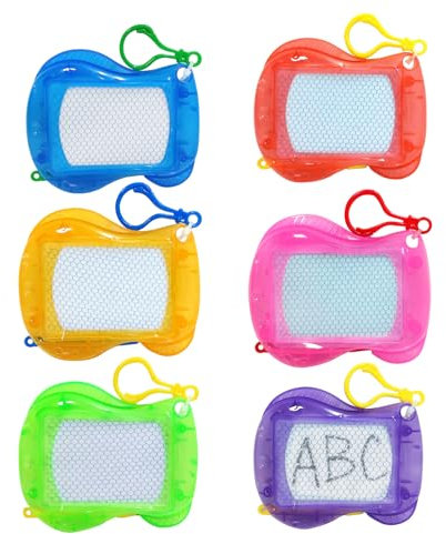 Silkwish 6 Stück Mini Maltafel Zaubertafel mit Schlüsselanhänger - Magnetische Zaubertafeln Reisegröße - Magnetisches Zeichenbrett für Kinder 2 3 4 5 6 Jahre - Blau, Pink, Grün, Gelb, Lila